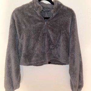Gray Cropped Teddy Jacket